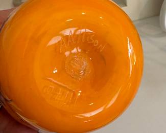 Arthur Allison Signed & Numbered Orange Vase. Photo 2 of 2.
