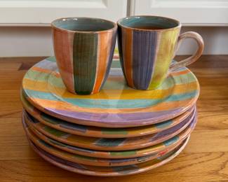 Vietri- Set of 4 Stripe Bowls, 4 Stripe Mugs, 6 Stripe Plates. Photo 1 of 2.