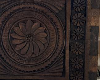 Hand-Carved Wood Blanket Chest. Measures 39.5" W x 16.5" D x 16" H. Photo 2 of 4.