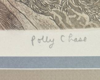 Polly Chase, "Owls," Woodcut #82/300. Signed & Numbered. Measures 13" x 15.5" Not Including Frame; 21" x 24" Including Frame. Photo 2 of 4.