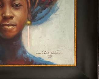 Portrait of a Woman, Clement Nwafar Measures 29" x 38" Without Frame; 37" x 46.5" Including Frame. Signed By Artist. Photo 2 of 2.