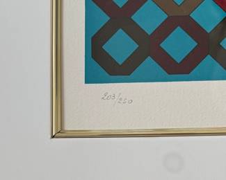 Victor Vasarely, "Okta Sarga" Serigraph #203/205. Signed by Artist. Measures 33.5" x 31" Including Frame. Photo 3 of 3.