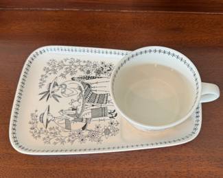 Arabia Of Finland - Emilia Pattern. Pieces Include 12 Luncheon Plates & Cup Sets, Salt & Pepper, Pitcher, 3 Serving Pieces. Photo 3 of 6.