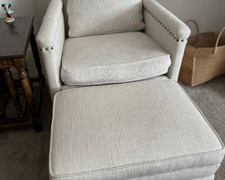 Crate & Barrel Club Chair with Nailhead Trim & Matching Ottoman. Photo 4 of 4.