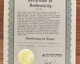 Joan Miró, "Scultures II," (Framed Color Lithograph with Old Vertical Fold As Issued). One of Two Lithographs Included in Miro, "Sculptures," 1974, Published by Maeght, Paris. Photo 2 of 2.