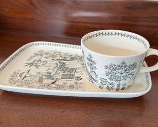 Arabia Of Finland - Emilia Pattern. Pieces Include 12 Luncheon Plates & Cup Sets, Salt & Pepper, Pitcher, 3 Serving Pieces. Photo 2 of 6.