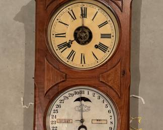 Antique Ithaca Double Dial Walnut Calendar Clock, Circa 1866. Photo 1 of 2.