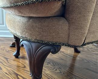 Vintage Suede Upholstered Wing Back Chair With Pad Feet. Photo 3 of 5.