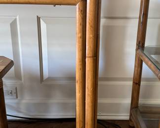 Vintage Mid-Century Bamboo & Rattan Console Table With Two Coordinating Hide-Away Benches. Photo 3 of 5.
