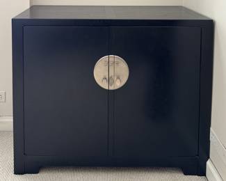 Vintage Michael Taylor for Baker Far East Collection Black Lacquered Hollywood Regency Chinoiserie Cabinet. Measures 39.75ʺW × 18ʺD × 32.25ʺH. Photo 1 of 3.