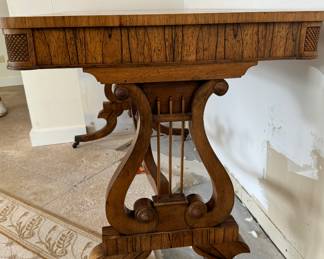 Baker Furniture "Museum Reproduction" Regency Style Rosewood & Walnut Writing Desk. Circa 1960. Needs Refinishing. Baker Furniture "Museum Reproduction" Regency Style Rosewood & Walnut Writing Desk. Circa 1960. Needs Refinishing. Measures 48.5" W x 26" D x 29.5" H. Photo 3 of 6.