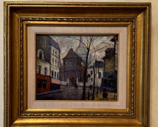 View In Montmartre to Sacred Coeur, Untitled Paris Street Scene, Oil On Canvas Signed By Artist, Louis Dali. Measures 8.5" x 10.5" Unframed. Photo 1 of 2.