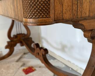 Baker Furniture "Museum Reproduction" Regency Style Rosewood & Walnut Writing Desk. Circa 1960. Needs Refinishing. Measures 48.5" W x 26" D x 29.5" H. Photo 5 of 6.