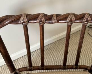 Mid-Century McQuire Rawhide and Rattan Barley Twist Chair with Matching Ottoman in Original Upholstery. Circa 1960. Photo 5 of 6.