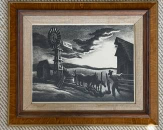 "Arkansas Evening," Original Lithograph Signed By Artist Thomas Hart Benton. Photo 1 of 3.