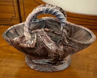 Purple Slag Glass Basket with Handles.