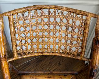 Set of 8 Vintage Folding Burnt Bamboo & Cane Chairs. Each Measures 18" W x 25: D x 34" H with 18" Seat Height. Photo 2 of 2.