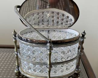 Old English Silverplate & Cut Glass Cookie Jar. Circa 1880. Photo 1 of 2.