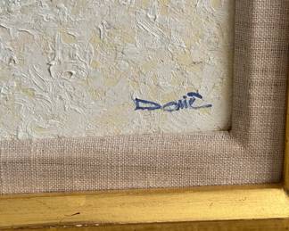 "Bateau A. Quay," Oil on Canvas Signed by Artist Dominique Dorie. Measures 25.75" x 21 7/16". Photo 2 of 3.