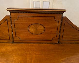 Vintage Mahogany Demi-Lune Console / Side Table with Brass Pulls. Photo 2 of 2.