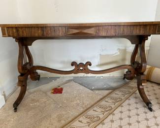 Baker Furniture "Museum Reproduction" Regency Style Rosewood & Walnut Writing Desk. Circa 1960. Needs Refinishing. Measures 48.5" W x 26" D x 29.5" H. Photo 1 of 6.