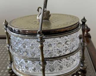 Old English Silverplate & Cut Glass Cookie Jar. Circa 1880. Photo 2 of 2.