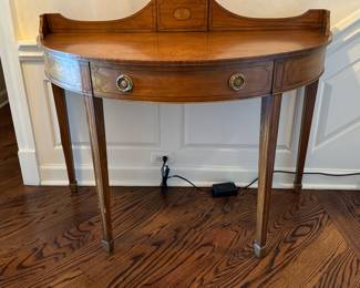 Vintage Mahogany Demi-Lune Console / Side Table with Brass Pulls. Photo 1 of 2.