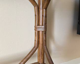 Pair of Vintage McGuire-Style Faux Bamboo & Rattan Etegeres with Glass Shelves. Photo 3 of 3.