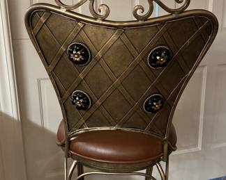Set of 4 Ornate Leather Upholstered Swivel Bar Stools. Photo 3 of 6.