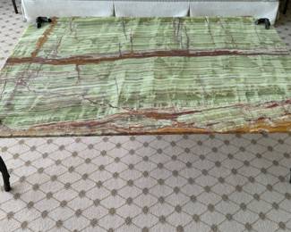 Vintage P.E. Guerin Green Marble Floating Cocktail Table with Faux Bois Legs (Stamped). Photo 3 of 7.