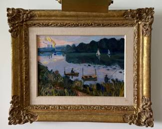 "La Seine A La Frete" Oil On Canvas Signed By Artist Bernard Lamotte. Measures 18" W x 13" H without Frame. Photo 1 of 4.