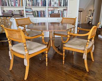 Vintage Baker Furniture Faux Bamboo Game Table. & Cane Seat Chair Set. One Seat Needs To Be Re-caned. Ask Us For Resources. Photo 1 of 12.