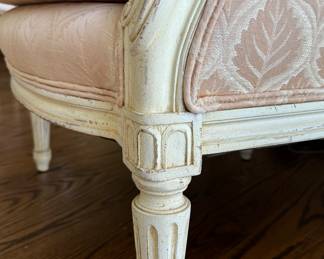 Vintage Gustavian-Style "Barrel" Chair Upholstered In Neutral Upholstery. Photo 4 of 4.