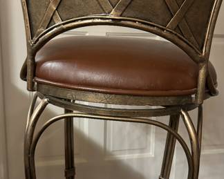 Set of 4 Ornate Leather Upholstered Swivel Bar Stools. Photo 4 of 6.