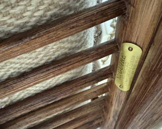 Mid-Century McQuire Rawhide and Rattan Barley Twist Chair with Matching Ottoman in Original Upholstery. Circa 1960. Photo 6 of 6.