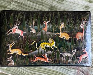 Vintage Lacquered Box With Deer Motif (India). Photo 2 of 3.