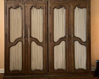 Pair of Fabric-Front Armoire Cabinets. Use As Is Or Remove Cap And Use As Two Independent Pieces. Great As Is But Ask Us About Customization Options! Photo 1 of 3.