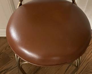 Set of 4 Ornate Leather Upholstered Swivel Bar Stools. Photo 5 of 6.