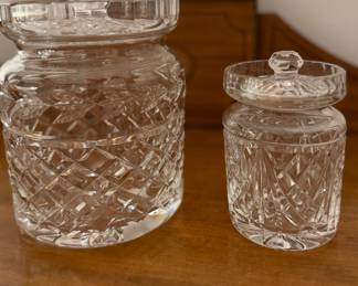 Waterford Crystal Biscuit Jar - Glandore Pattern & Waterford Crystal Honey Jar - Crosshatch Pattern.