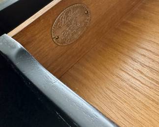 Vintage Michael Taylor for Baker Far East Collection Black Lacquered Hollywood Regency Chinoiserie Cabinet. Measures 39.75ʺW × 18ʺD × 32.25ʺH. Photo 3 of 3.