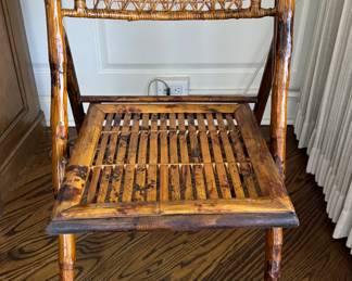 Set of 8 Vintage Folding Burnt Bamboo & Cane Chairs. Each Measures 18" W x 25: D x 34" H with 18" Seat Height. Photo 1 of 2.