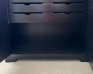 Vintage Michael Taylor for Baker Far East Collection Black Lacquered Hollywood Regency Chinoiserie Cabinet. Measures 39.75ʺW × 18ʺD × 32.25ʺH. Photo 2 of 3.