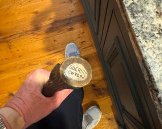 Vintage P.E. Guerin Green Marble Floating Cocktail Table with Faux Bois Legs (Stamped). Photo 7 of 7.