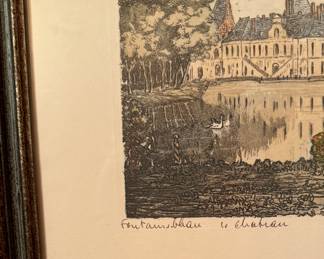 "Château de Fontainebleau" Original Etching Signed By Artist. Photo 2 of 3.