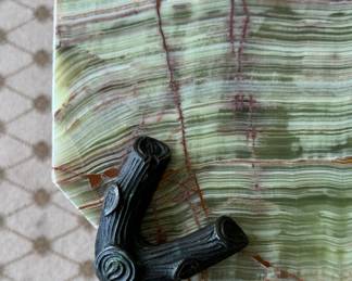 Vintage P.E. Guerin Green Marble Floating Cocktail Table with Faux Bois Legs (Stamped). Photo 6 of 7.