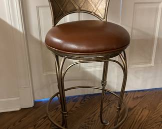 Set of 4 Ornate Leather Upholstered Swivel Bar Stools. Photo 1 of 6.
