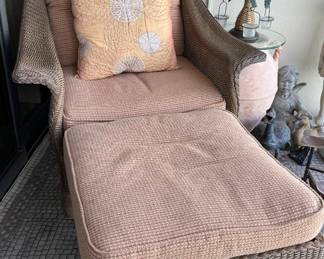 Lloyd Flanders All-Weather Wicker Arm Chair & Ottoman.