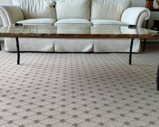 Vintage P.E. Guerin Green Marble Floating Cocktail Table with Faux Bois Legs (Stamped). Photo 2 of 7.