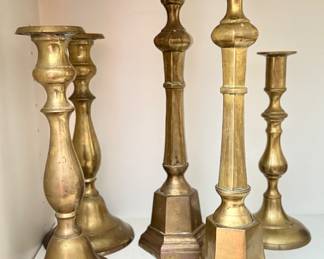 Assorted Brass Candlesticks.