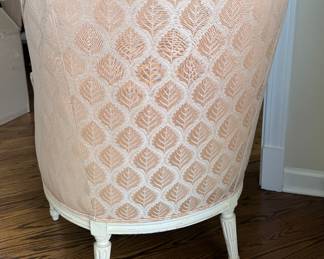 Vintage Gustavian-Style "Barrel" Chair Upholstered In Neutral Upholstery. Photo 3 of 4. 